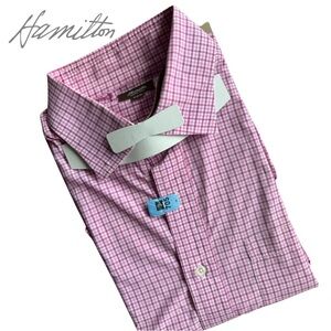 Hamilton Custom American Dress Shirt Pink Check 17 XXL Collar Button Down Plaid